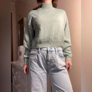 Divided Sage Green Cropped Turtleneck Sweater